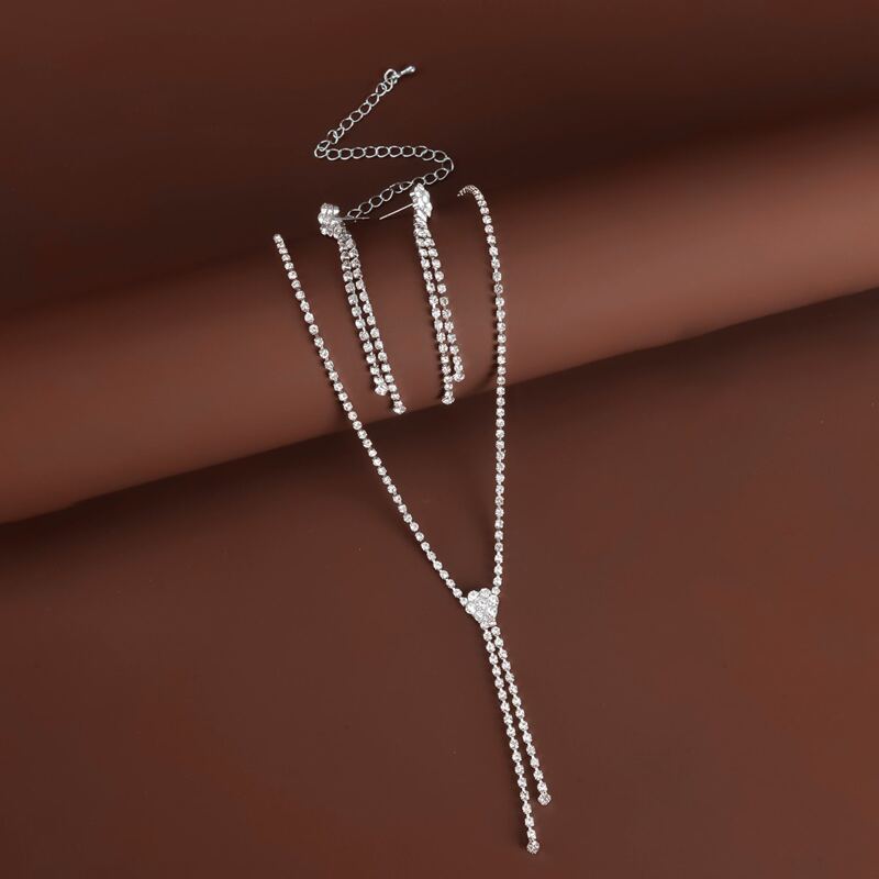 

1pc Rhinestone Necklace & 1pair Drop Earrings, Silver