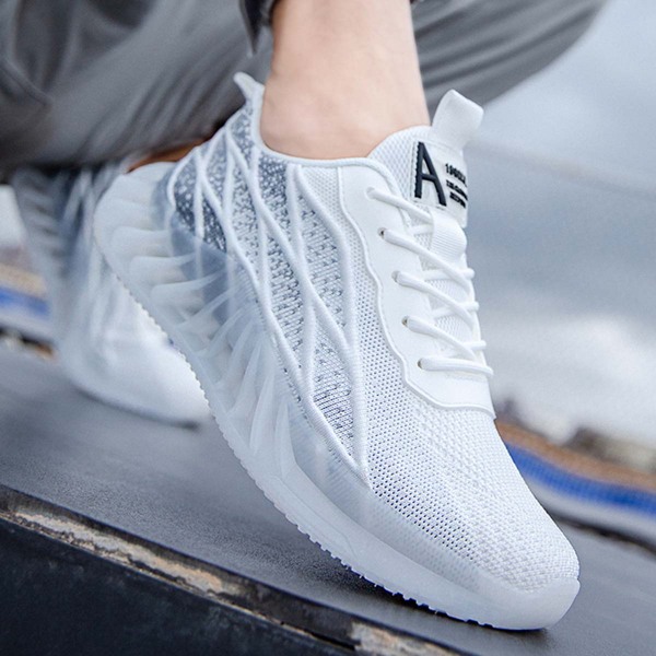 

Men Knit Lace Up Front Running Shoes, Light grey