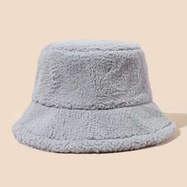 

Solid Plush Bucket Hat, Grey
