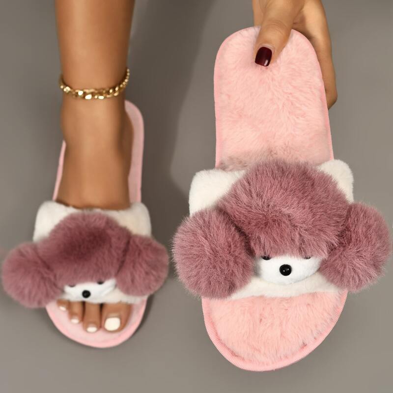 

Cartoon Decor Fluffy Slippers, Pink