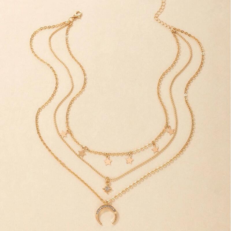

Star & Moon Decor Layered Necklace, Gold