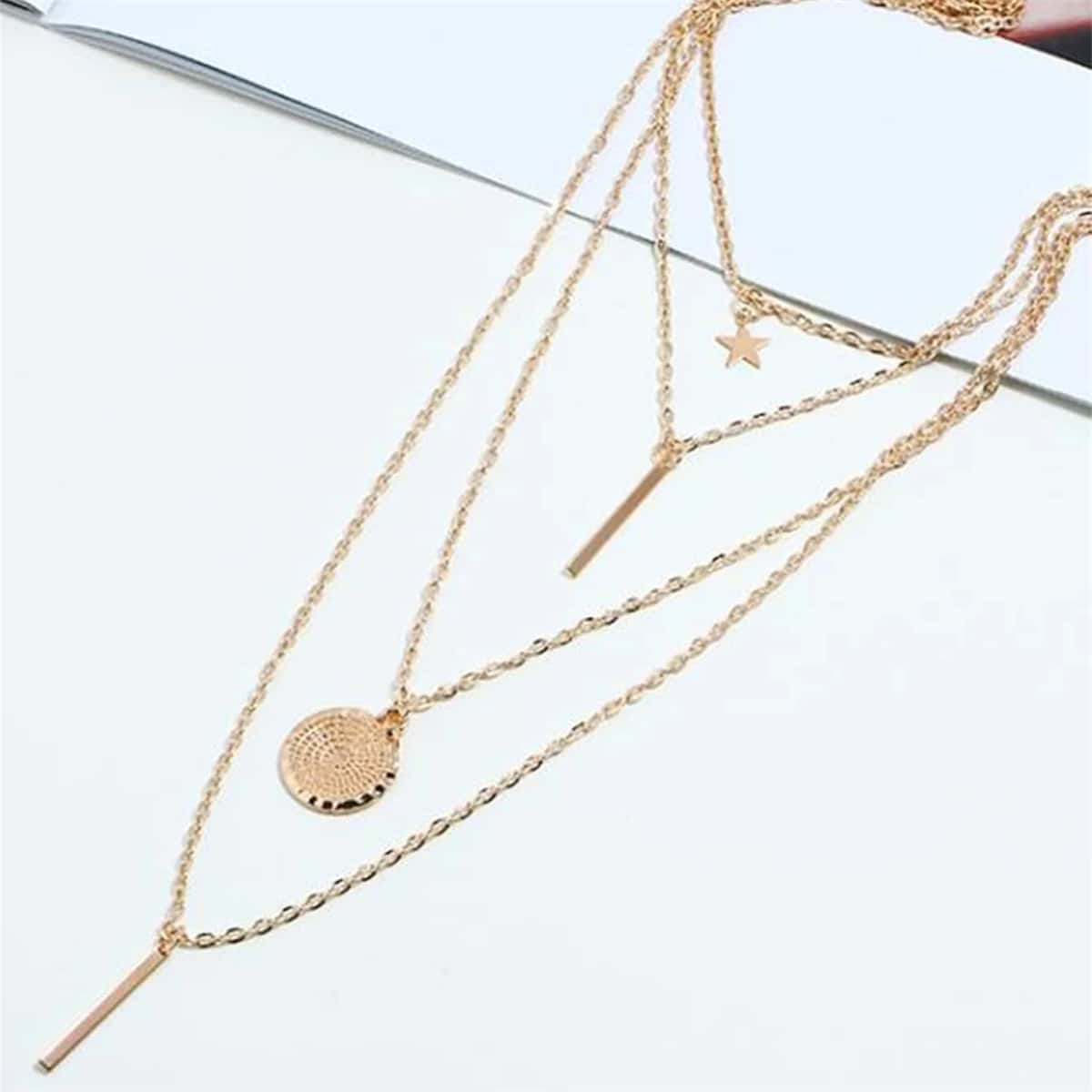 

Star & Bar Layered Necklace, Gold