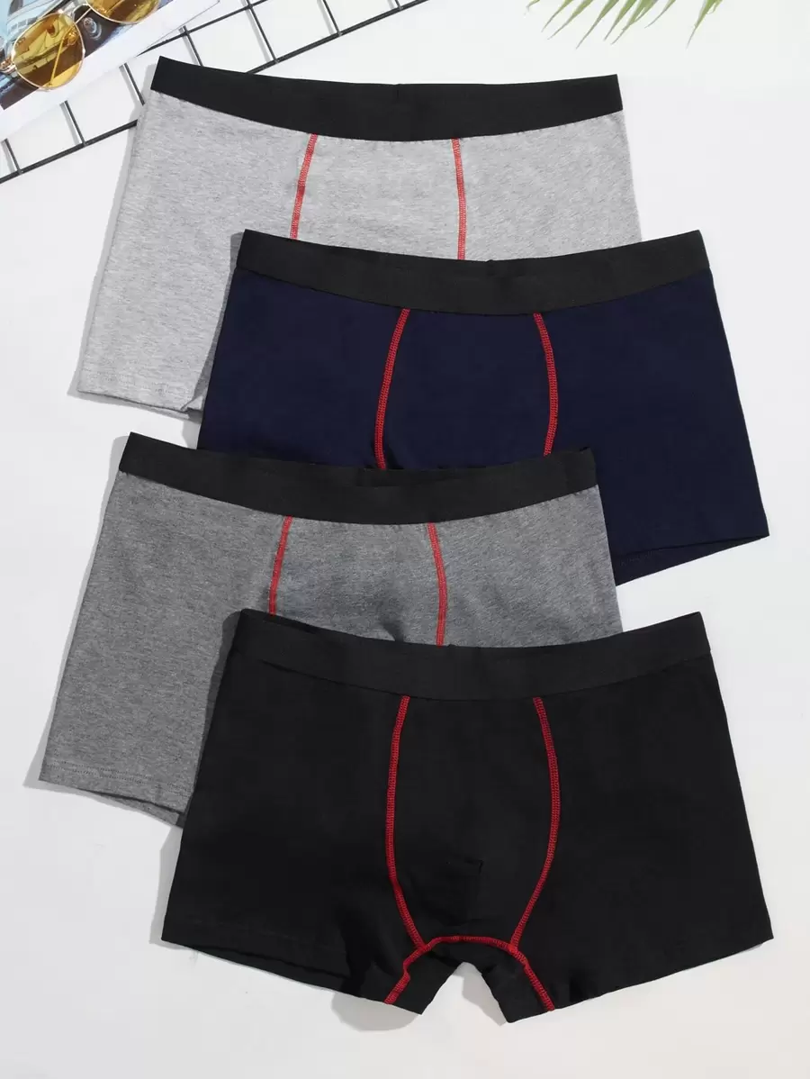 Hombres 4 piezas Calzoncillos boxer de color combinado - Multicolor - Ver 1