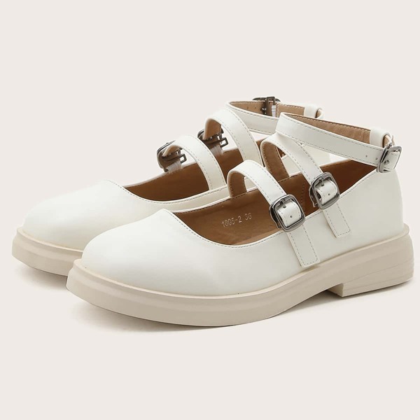 

Buckle Detail Ankle Strap Flats, Apricot