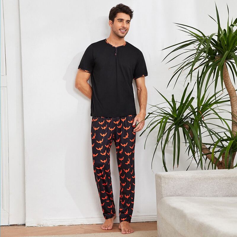 

Guys Halloween Print PJ Set, Black