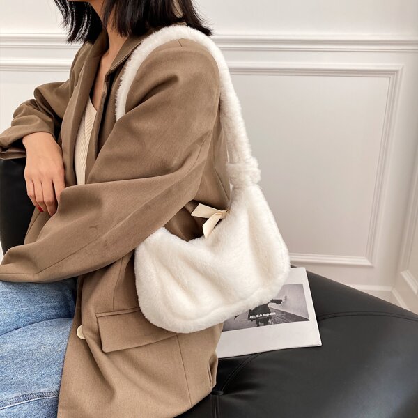 

Minimalist Fluffy Baguette Bag, White