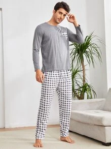 Men Gingham Patched Pocket PJ Set / Pajama Set - Multicolor - View 4