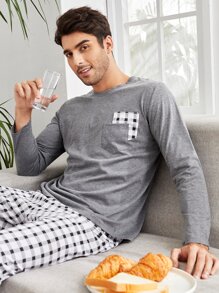 Men Gingham Patched Pocket PJ Set / Pajama Set - Multicolor - View 5