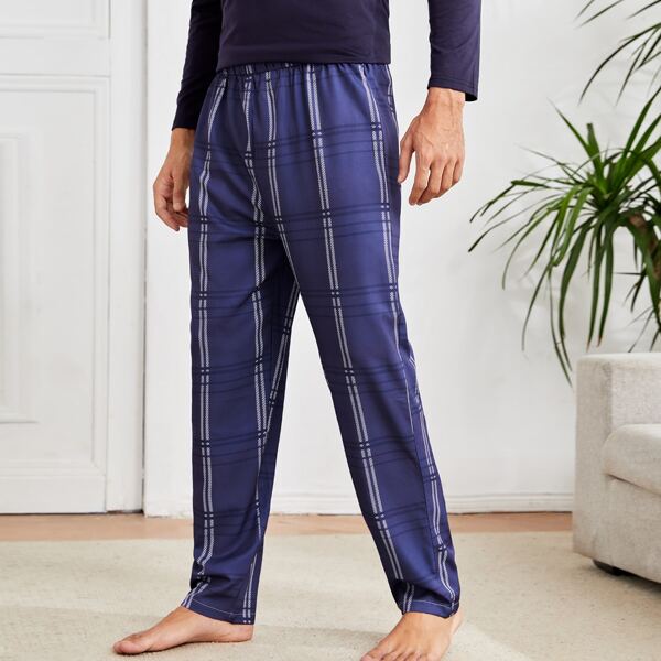 

Men Plaid Print Sleep Pants, Navy blue