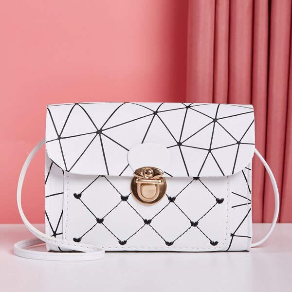 

Geometric Pattern Flap Square Bag, White