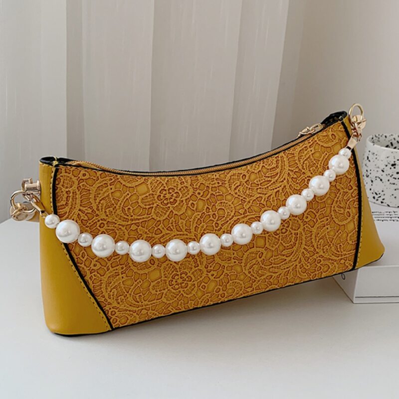 

Faux Pearl Decor Shoulder Bag, Yellow