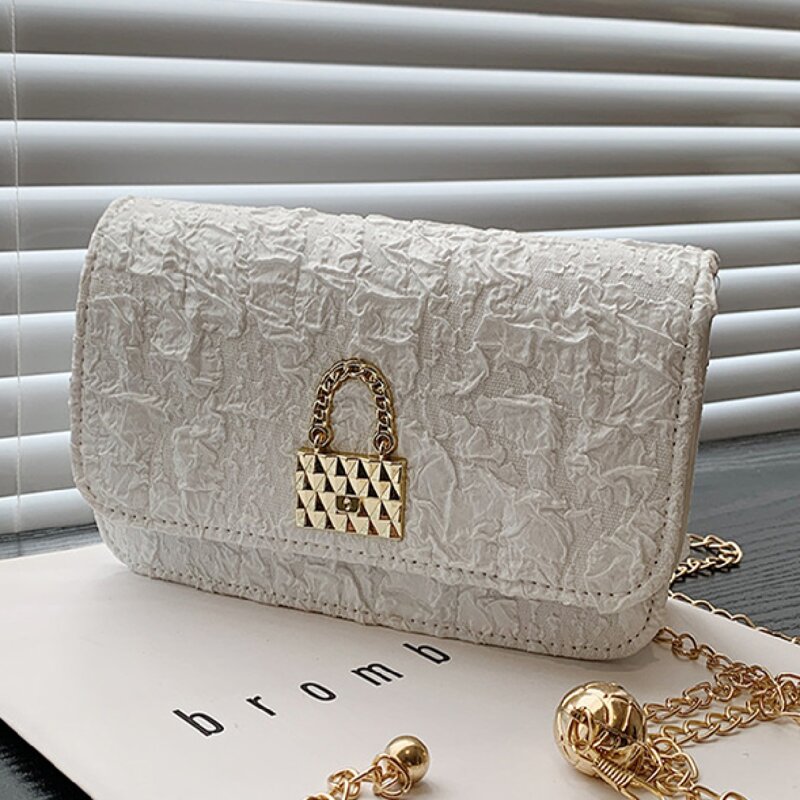 

Crinkle Flap Chain Bag, White