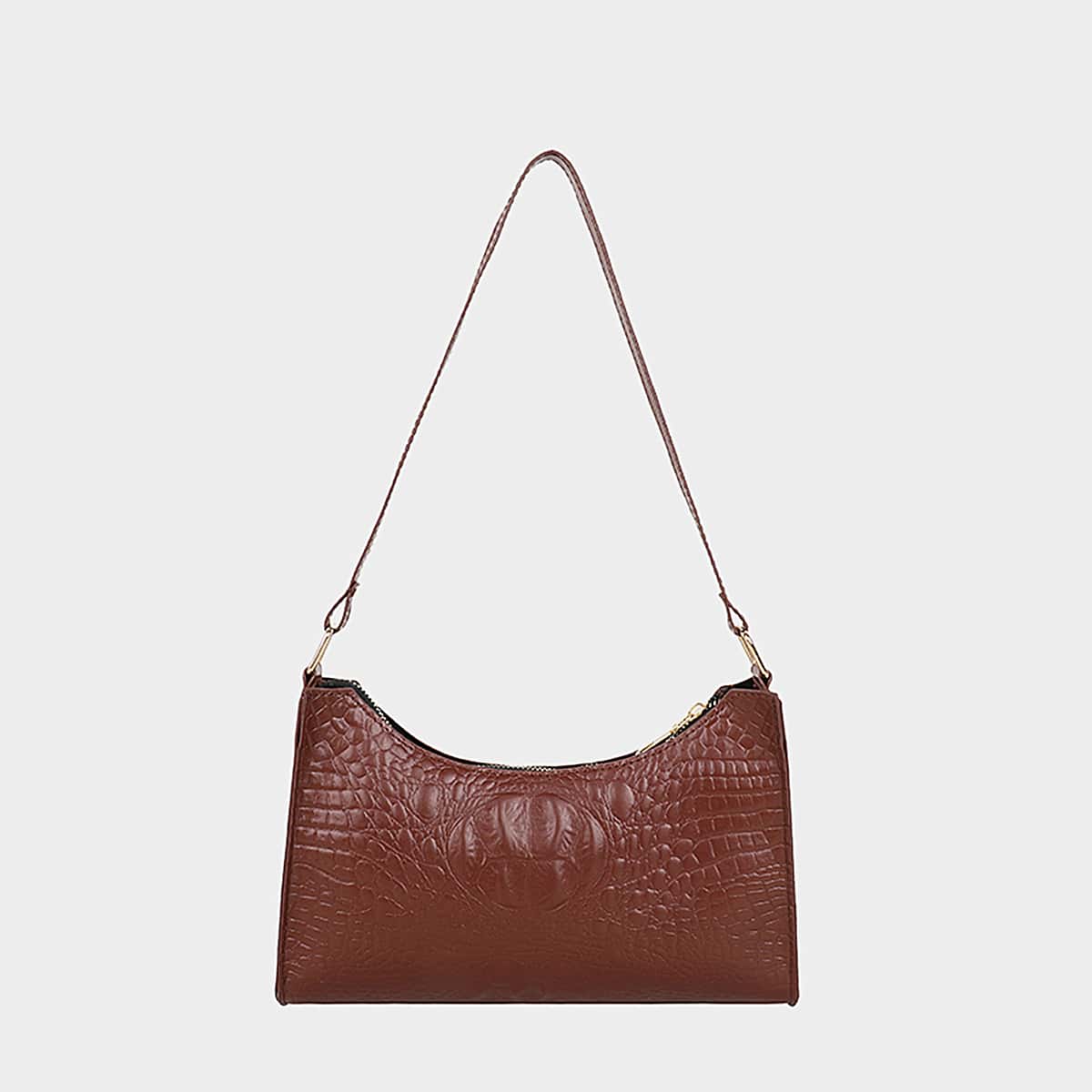 

Croc Embossed Baguette Bag, Brown