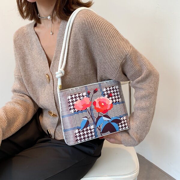 

Floral Graphic Shoulder Bag, White
