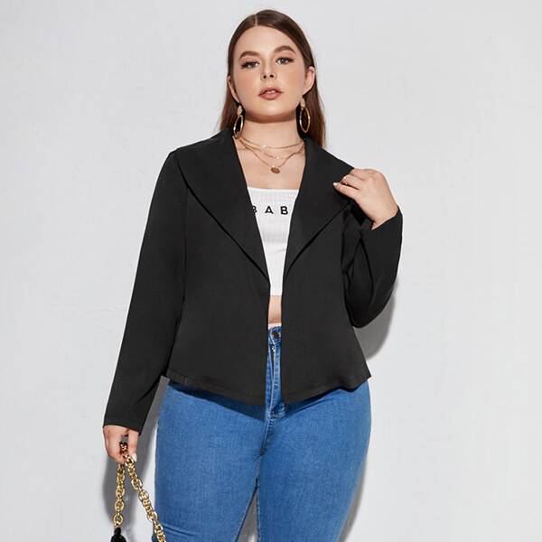 

Plus Solid Shawl Collar Open Front Blazer, Black