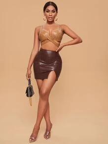 Alondra & Evelyn X SHEIN Crisscross Front PU Leather Cami Top - Brown - View 4