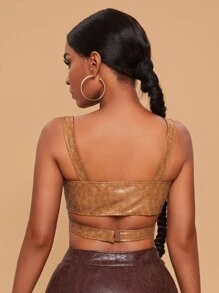 Alondra & Evelyn X SHEIN Crisscross Front PU Leather Cami Top - Brown - View 2