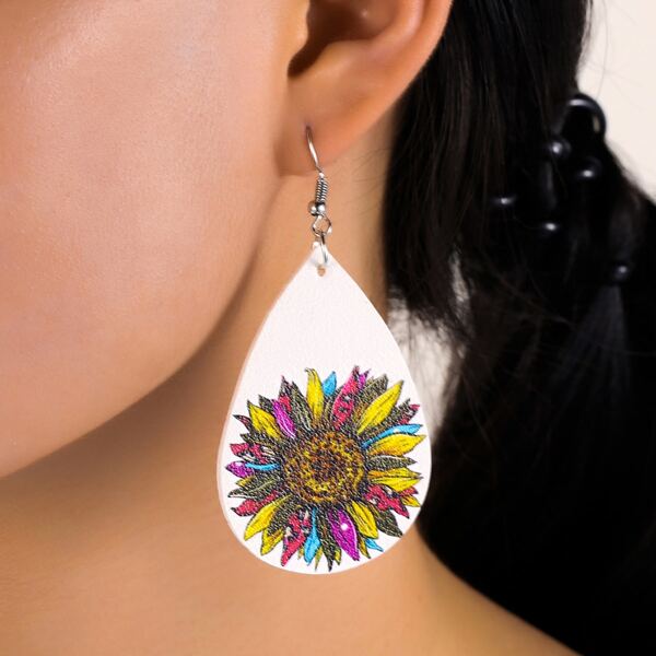 

Flower Print Water-drop Earrings, Multicolor