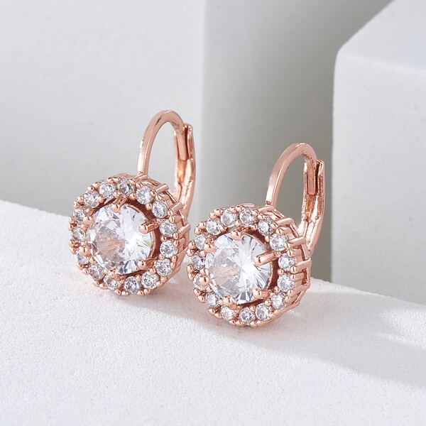 

Zircon Decor Hoop Earrings, Rose gold