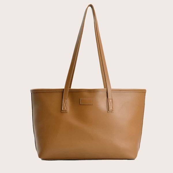 

Minimalist Shoulder Tote Bag With Inner Pouch, Brown