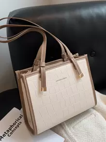 Old Moeny, Waterproof,Lightweight,Business Casual Crocodile Embossed Contrast Binding Shoulder Tote Bag For Teen Girls Women College Students,Rookies & White-Collar Workers Perfect For Office,College,Work ,Business,Commute