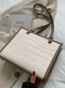 Old Moeny, Waterproof,Lightweight,Business Casual Crocodile Embossed Contrast Binding Shoulder Tote Bag For Teen Girls Women College Students,Rookies & White-Collar Workers Perfect For Office,College,Work ,Business,Commute