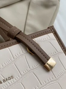 Old Moeny, Waterproof,Lightweight,Business Casual Crocodile Embossed Contrast Binding Shoulder Tote Bag For Teen Girls Women College Students,Rookies & White-Collar Workers Perfect For Office,College,Work ,Business,Commute