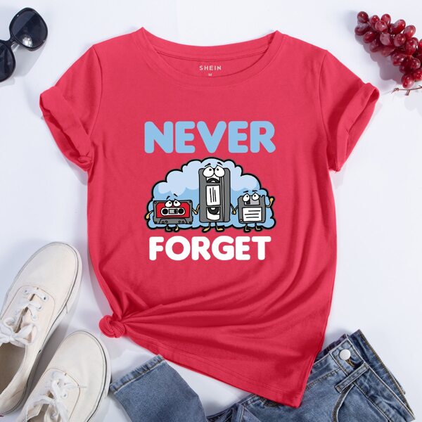 

Cartoon & Letter Graphic Tee, Watermelon pink