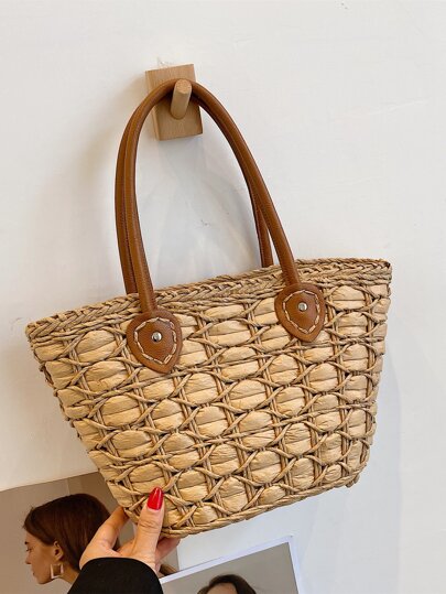 Large Capacity Braided Detail Tote Bag