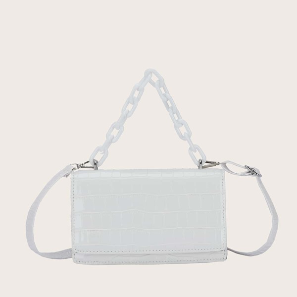 

Croc Embossed Chain Square Bag, White