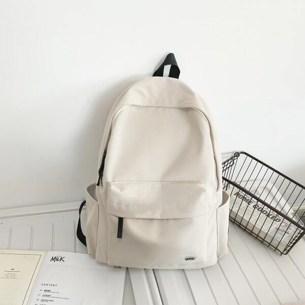 

Small Letter Patch Pocket Front Backpack, White