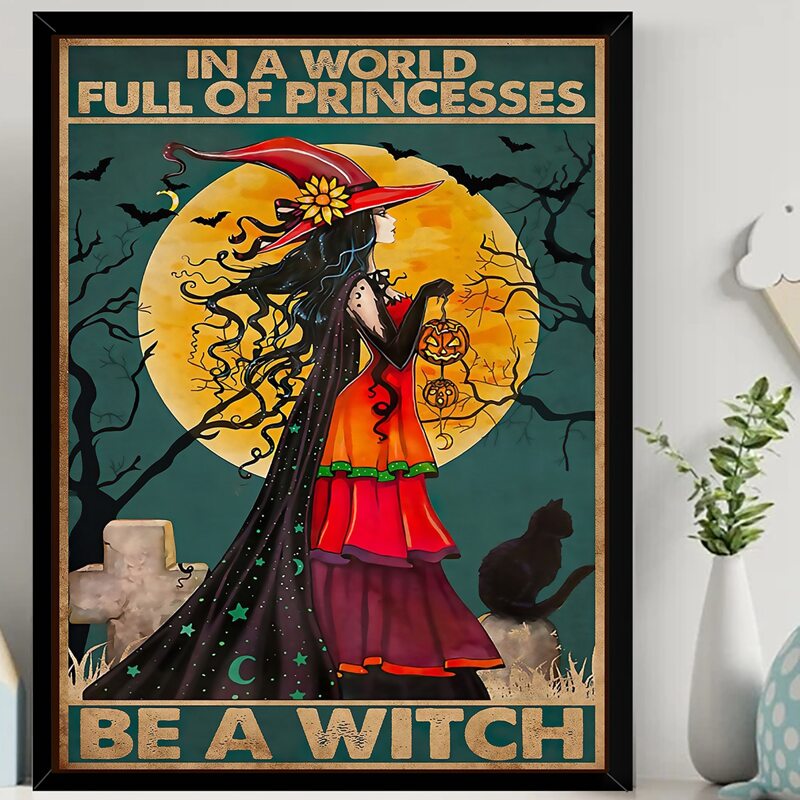 

1pc Witch Print Unframed Painting, Multicolor