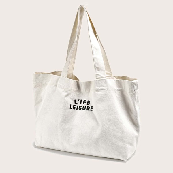 

Letter Graphic Shoulder Tote Bag, Beige