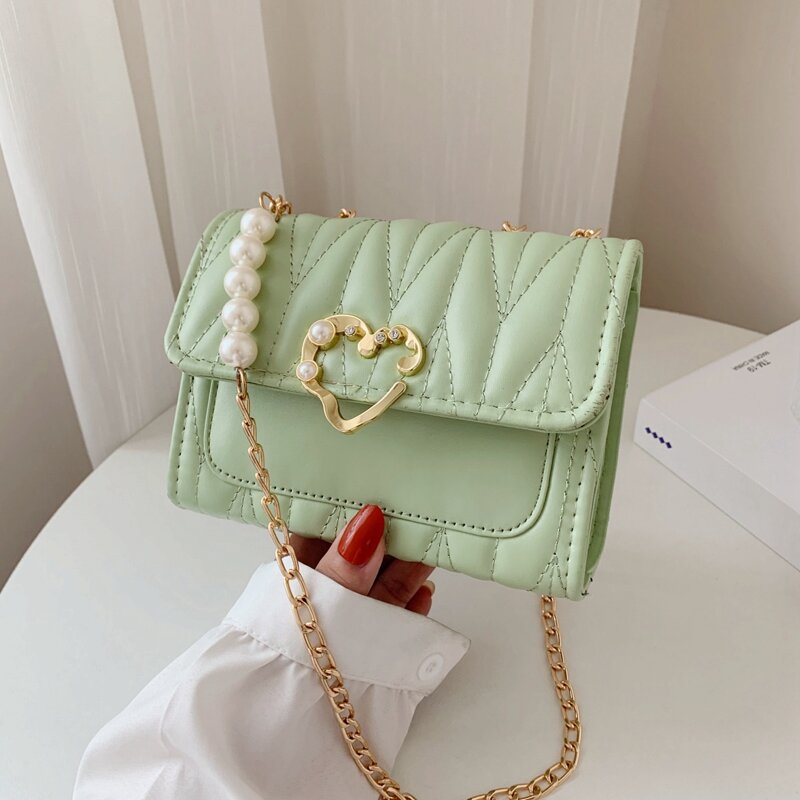 

Metal Decor Chevron Flap Chain Bag, Green
