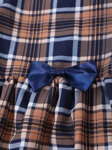 小女童蘇格蘭格紋荷葉袖前蝴蝶結洋裝和緊身打底褲 - 彩色 - 查看 3