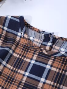 小女童蘇格蘭格紋荷葉袖前蝴蝶結洋裝和緊身打底褲 - 彩色 - 查看 4