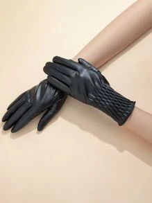 PU Leather Gloves - Black - View 1