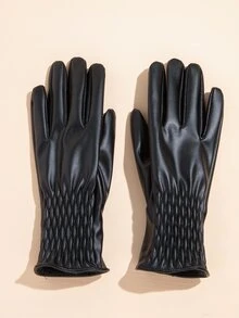 PU Leather Gloves - Black - View 2
