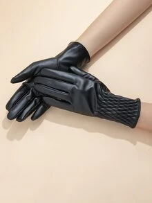 PU Leather Gloves - Black - View 3