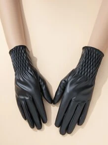 PU Leather Gloves - Black - View 5