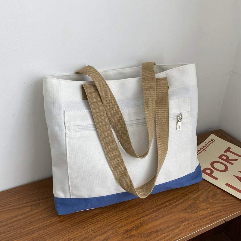 

Zip Front Tote Bag, White