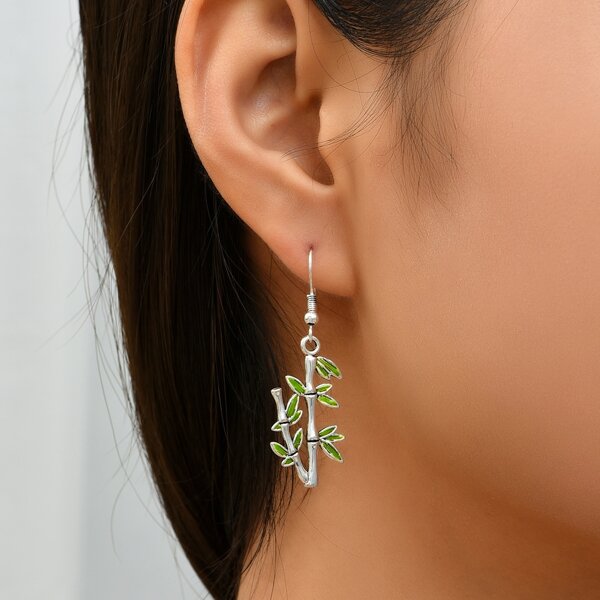

Bamboo Design Drop Earrings, Silver