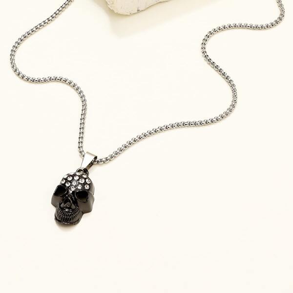 

Men Skull Charm Necklace, Black
