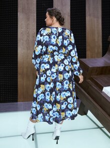 SHEIN Unity Plus Allover Floral Print A-line Dress Without Knit Top - Blue - View 4