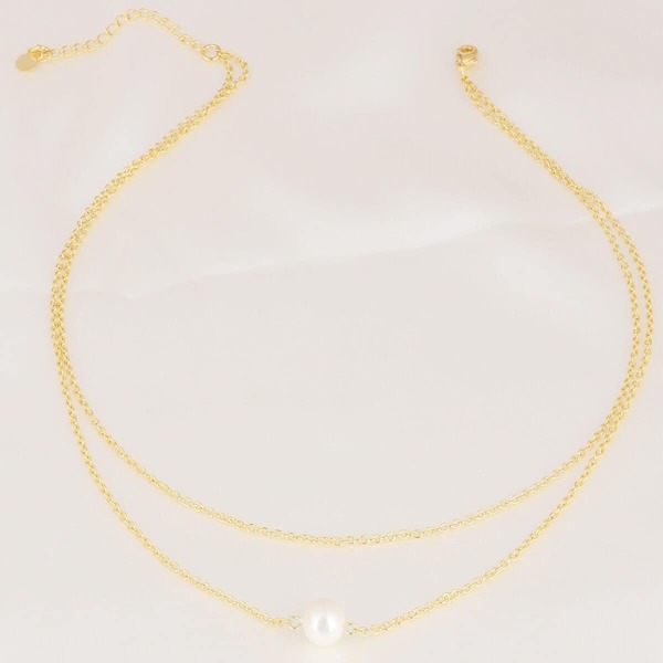 

18K Gold Plated Layered Necklace, White