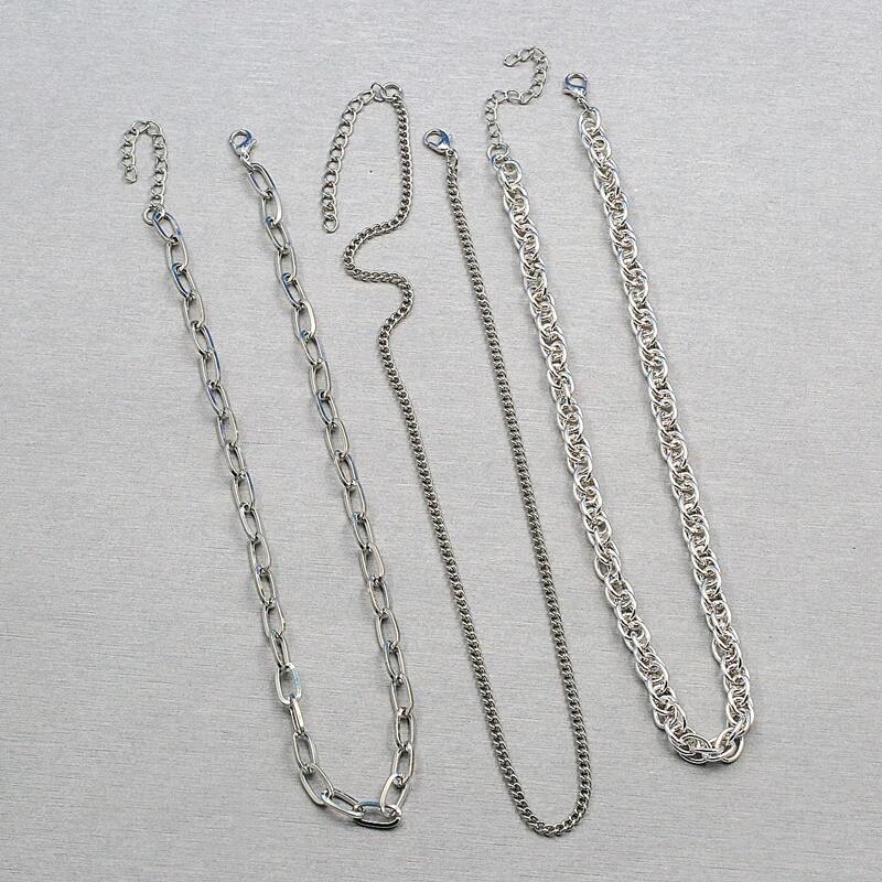 

3pcs Minimalist Chain Necklace, Silver