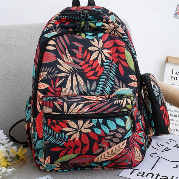 

Men Tropical Graphic Functional Backpack With Purse, Multicolor