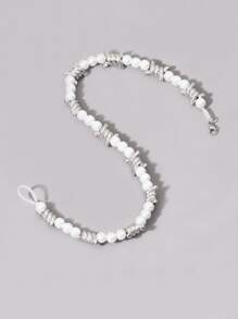 男士珍珠串珠項鍊 - 銀色 - 查看 3