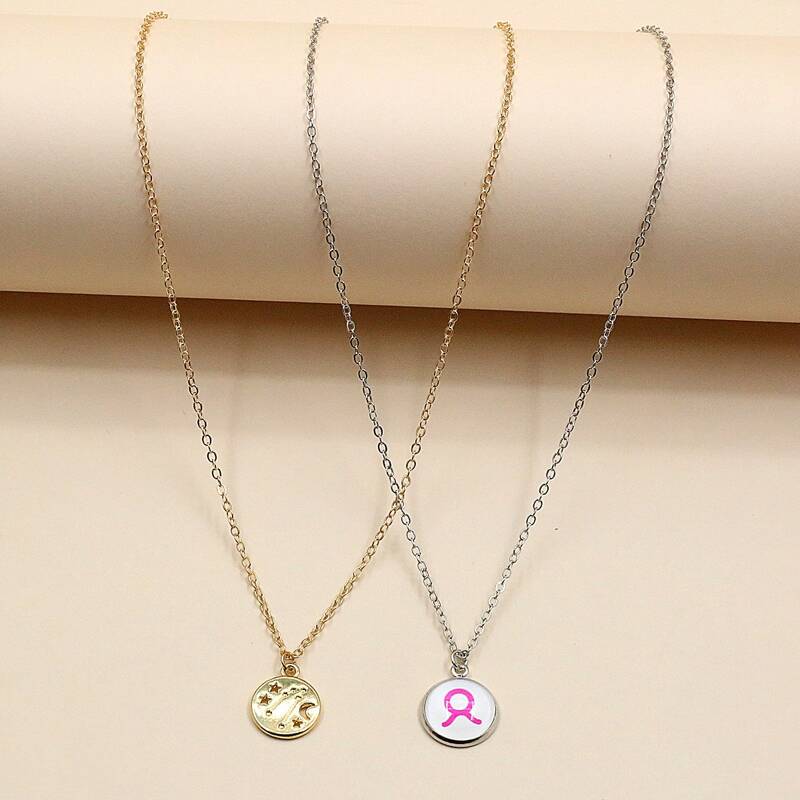

2pcs Constellation Pendant Necklace, Multicolor