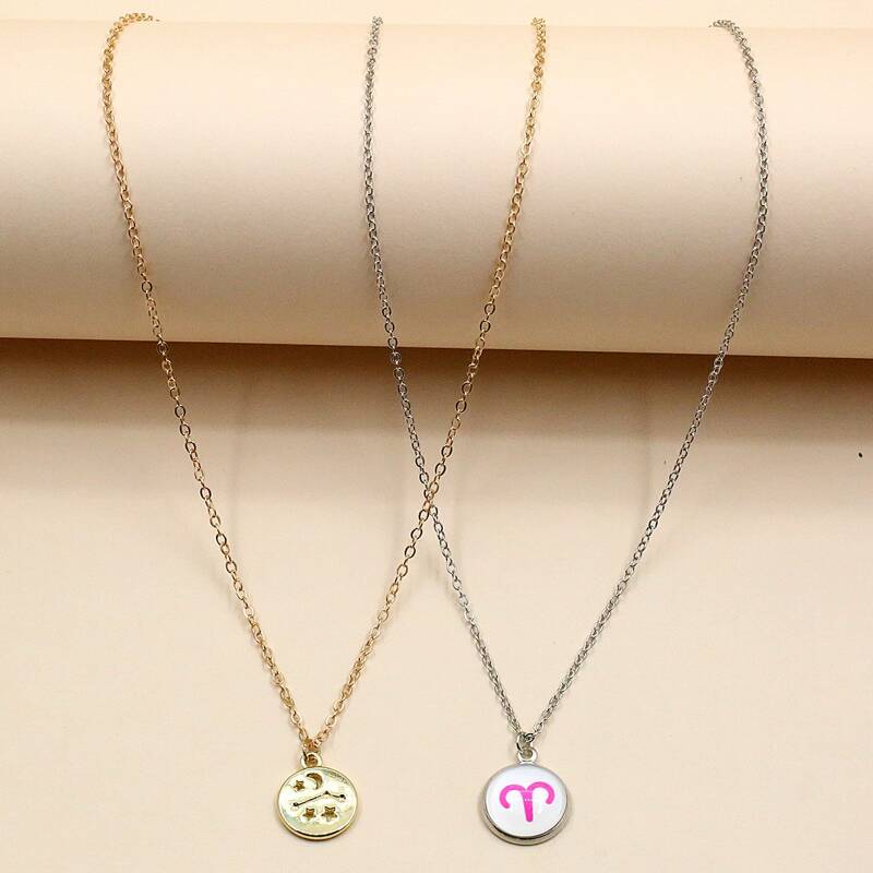 

2pcs Constellation Pendant Necklace, Multicolor